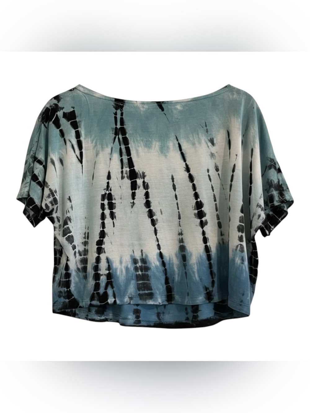 Radiate Positivity Tie-Dye Crop Short Sleeve Tee - Blue/Black Size Medium - Picture 2 of 4